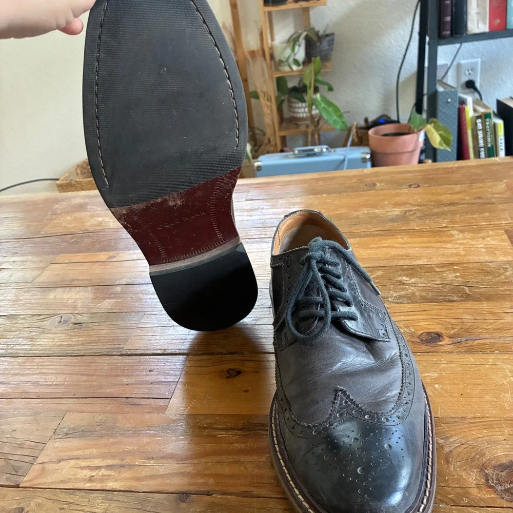 Cole Haan Wingtip Oxford Men 7.5 M Gray Brown Old Money Office Academia Preppy